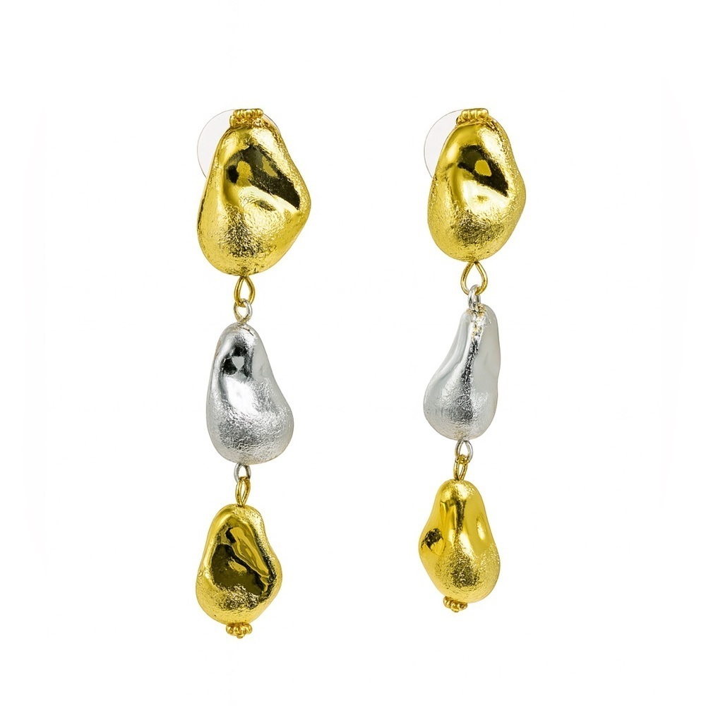 Gold and Silver Drop Stone Earrings